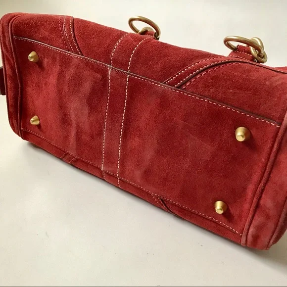 Vintage Coach Red/Burgundy Suede Hobo Bag with Gold Accents - Picture 6 of 7